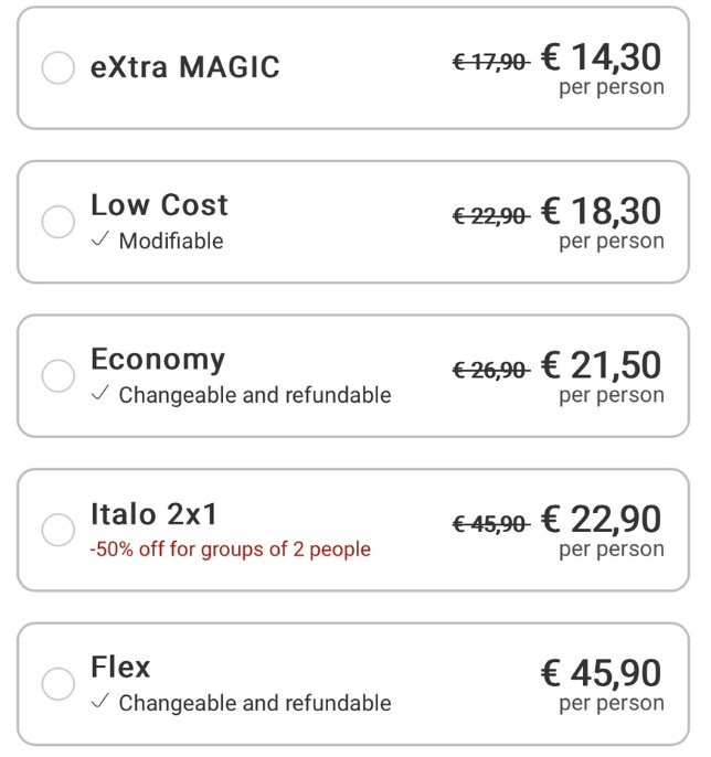 이딸로 티켓 종류